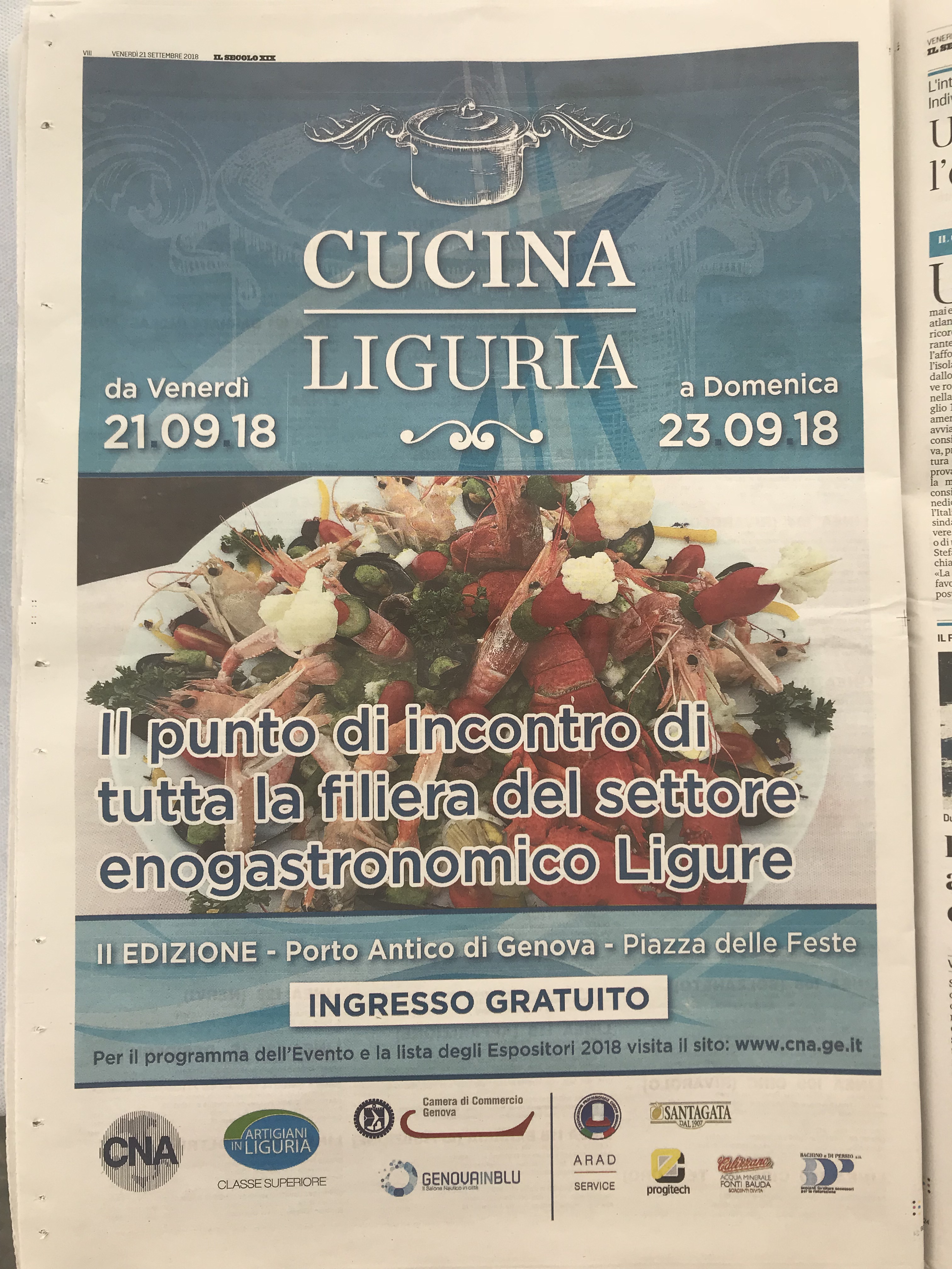 Locandina sul SECOLO XIX